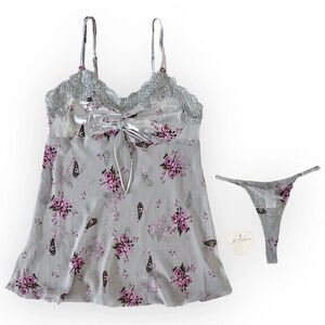 Nwot 90’s Je T’adore Purple Floral Lingerie Set